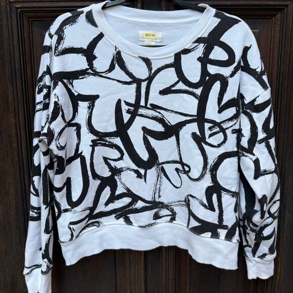 Maeve by Anthropologie Graphic Heart Print Sweatshirt White Black XS - Picture 4 of 7